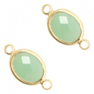 Kristallglas Zwischenst&uuml;cke oval 10x9mm Crysolite green opal-gold