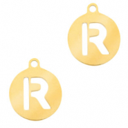 Stainless Steel - Rostfrei Stahl Anhänger 10mm Initial coin R Gold