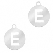 Stainless Steel - Rostfreiem Stahl Anhänger rund 10mm Initial coin E Silber