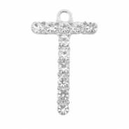 Basic Quality Metall Anhänger Strass Initiale T Antik silber