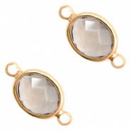 Kristallglas Zwischenst&uuml;cke oval 16x9mm Black diamond crystal-gold