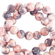 6 mm Naturstein Perlen rund Light pink-blue