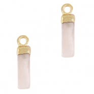 Naturstein Anhänger Quarz Tube Rose alabaster crystal-gold