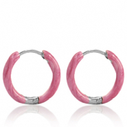 Ohrringe aus Stainless Steel - Rostfreiem Stahl Creolen Enamel 14mm Punch pink-silver