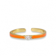 Brass TQ Metall Ring Enamel Orange crystal-gold