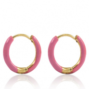 Ohrringe aus Stainless Steel - Rostfreiem Stahl Creolen Enamel 14mm Thulian pink-gold