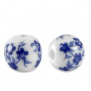 Perlen Keramik 8mm White-Delft blue