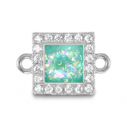 Brass TQ Metall Anh&auml;nger Zwischenst&uuml;ck Viereck Enamel Silver-turquoise blue