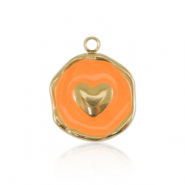 Stainless Steel - Rostfrei Stahl Anh&auml;nger Heart Gold-neon orange