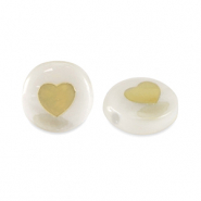 Glasperlen Rondell shell look heart White-gold