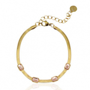 Snake Armb&auml;nder aus Stainless Steel - Rostfreiem Stahl Crystal Gold-pink