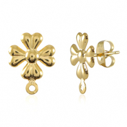 Stainless Steel - Rostfrei Stahl Schmuckzubeh&ouml;r Ohrringe / Ohrstecker Blume mit &Ouml;se Gold