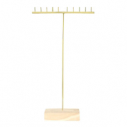 Schmuckdisplay T-Form f&uuml;r Kette mit Holz St&auml;nder Natural-gold