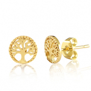 Brass TQ Metall Ohrringe / Ohrstecker Lebensbaum Gold