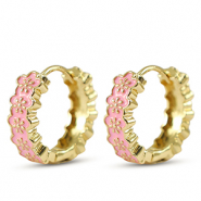 Brass TQ Metall Creolen mit Enamel Flower Gold-pink