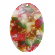 Resin Anh&auml;nger Oval Multicolor pink-green