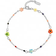 Fusskettchen aus Stainless Steel - Rostfreiem Stahl Millefiori Flower Silver-multicolour