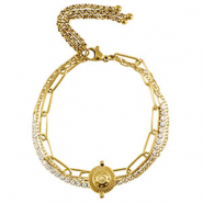 Armbänder aus Stainless Steel - Rostfreiem Stahl triple Layer & Strass Gold