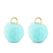 Pompom Anh&auml;nger mit &Ouml;se 10mm Gold-aquamarine blue