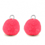 Pompom Anh&auml;nger mit &Ouml;se 10mm Silver-hot pink