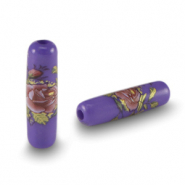 Glasperlen Tube Blume Cobalt blue-rose red