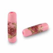Glasperlen Tube Blume Pink-rose red