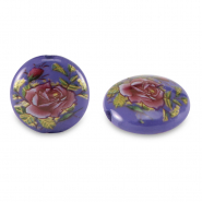 Glasperlen 14mm Blume Cobalt blue-rose red