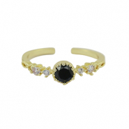 Brass TQ Metall Ring Zirkonia Gold-crystal black
