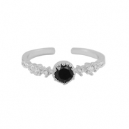 Brass TQ Metall Ring Zirkonia Silver-crystal black