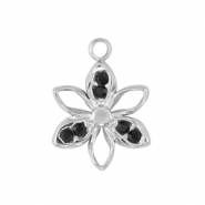 Stainless Steel - Rostfrei Stahl Anh&auml;nger Blume Silver / Black