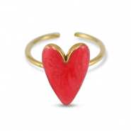 Ringe aus Stainless Steel - Rostfreiem Stahl Enamel Herz Pearl red-gold