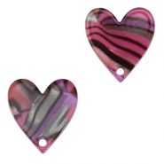 Resin Anhänger Herz Magenta pink-black