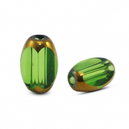 Glasperlen oval Facett Green transparent-gold