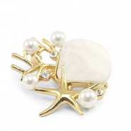 Broschen Meeresleben mit Perlen Pearl white-gold