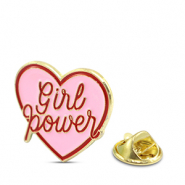 Anstecker Herz "Girl power" Pink-red-gold