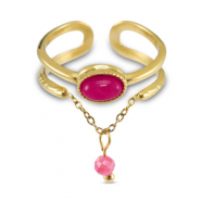 Ringe aus Stainless Steel - Rostfreiem Stahl mit Naturstein Gold-Magenta pink