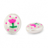 Acrylperlen Oval mit Blume Pearl-pink-green