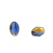 Glasperlen Oval Blue transparent-gold