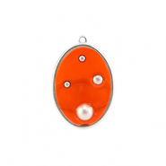 Resin Anh&auml;nger Oval mit Perlen Silver-orange-white