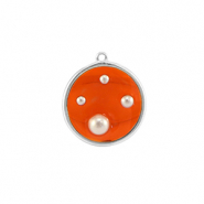 Resin Anh&auml;nger Rund mit Perlen Silver-orange-white