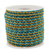 Trendy Kordel geflochten 3mm Turquoise-blue-gold