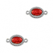 Stainless Steel - Rostfrei Stahl Zwischenst&uuml;cke Zirkonia Oval Silver-red