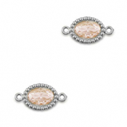 Stainless Steel - Rostfrei Stahl Zwischenst&uuml;cke Zirkonia Oval Silver-light orange