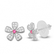 Brass TQ Metall Ohrringe / Ohrstecker Zirkonia Blume Silver