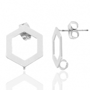 Metall Zubeh&ouml;r DQ Earpin Hexagon mit &Ouml;se Antik silber (Nickelfrei)