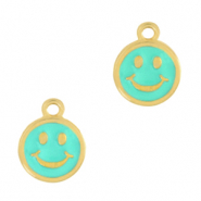 Metall Anh&auml;nger DQ Smiley Gold-turquoise (Nickelfrei)