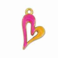 Metall Anhänger DQ Herz Gold-fuchsia-orange (Nickelfrei)