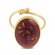 Ringe aus Stainless Steel - Rostfreiem Stahl Enamel Oval mit Blume Gold-amethyst