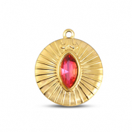 BY31&reg; Stainless Steel - Rostfrei Stahl Anh&auml;nger Rund Gold-soft pink opal