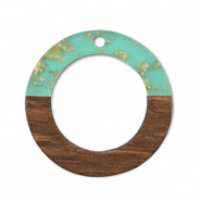 Holz Anh&auml;nger Rund Green transparent-gold-brown